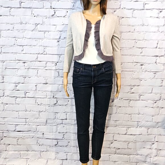 ANTHROPOLOGIE - GUINEVERE, Gray long sleeve open cardigan flattering hem details - Picture 2 of 11